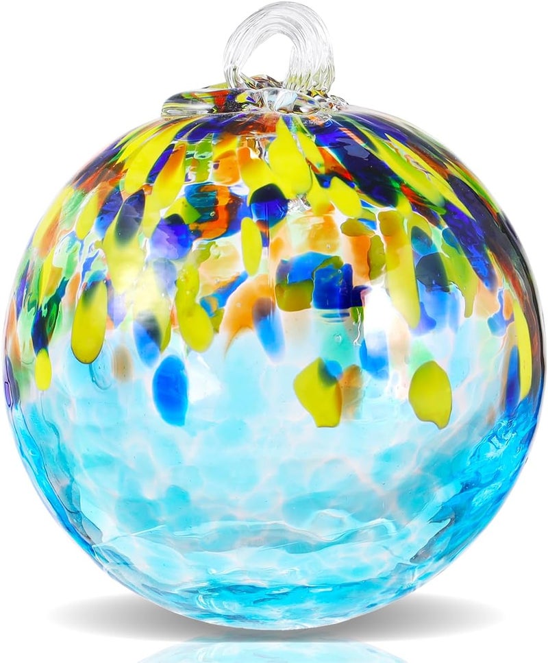 VOREEN 4" Hanging Glass Garden Gazing Ball Hand Blown Glass Witch Ball Christmas Ornament Friendship Balls for Outdoor Garden Patio Window Home Décor, Gift for Mom Wife Friend, Blue Ocean - Image 1